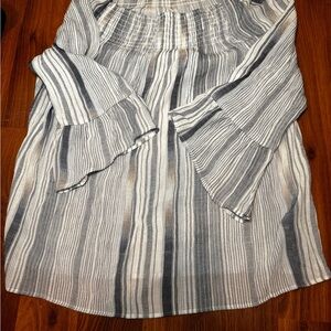 Women’s Petite Blue Stripe Quarter Sleeve Off the Shoulder Top